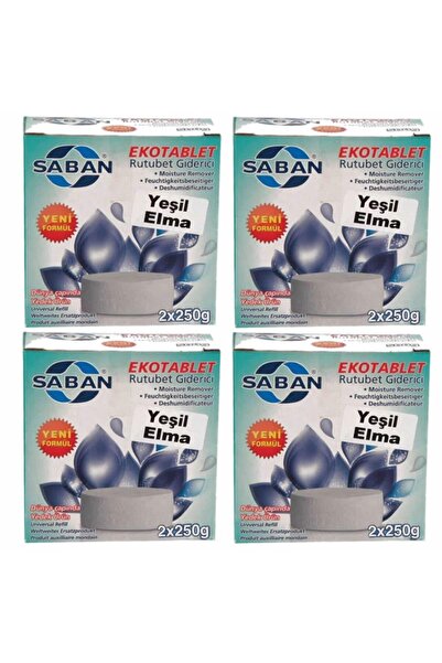 Saban 4 Adet 2x250 gr Nem Alıcı Rutubet Giderici Yedek Tablet Yeşil Elma