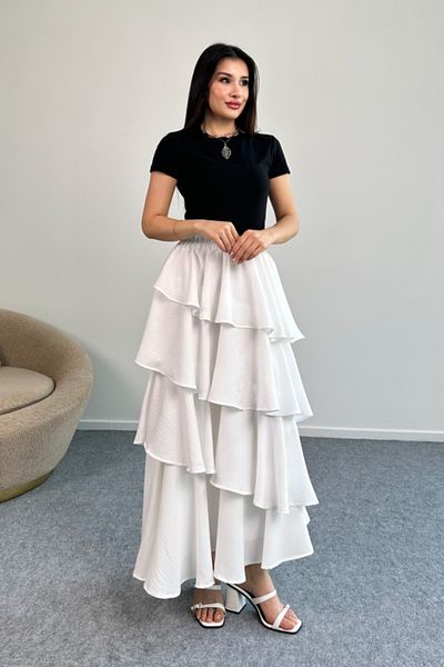 Hatun Atila Fusta cu volane din țesătură de in Filament 5193 Alb