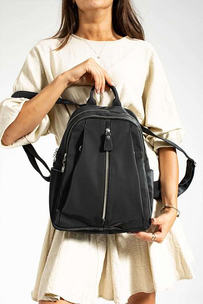 Getcho Dulde Satin Black Women's Backpack Waterproof Multi-Eye Zipper Bag for Daily Use