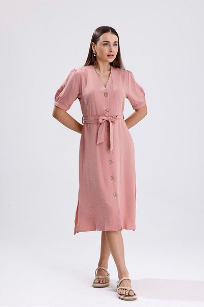 h hera giyim Belted Long Aerobin Dress - Powder