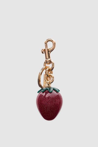 Jagu Glittery Red Gold Detailed Strawberry Bag Charm and Keychain