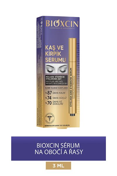 Bioxcin Sérum na řasy na obočí - kolagen kyselina hyaluronová ricinový olej keratinové peptidy B5 biokomplex B11