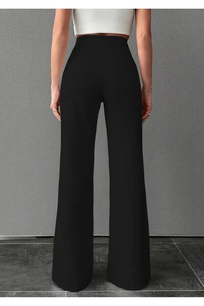 WAYS Black Regular Waist Ribbed Front Wide Leg Diver Pants