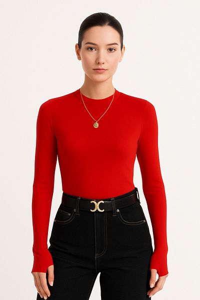 vesantia Finger Snap Long Sleeve Crew Neck Lycra Body