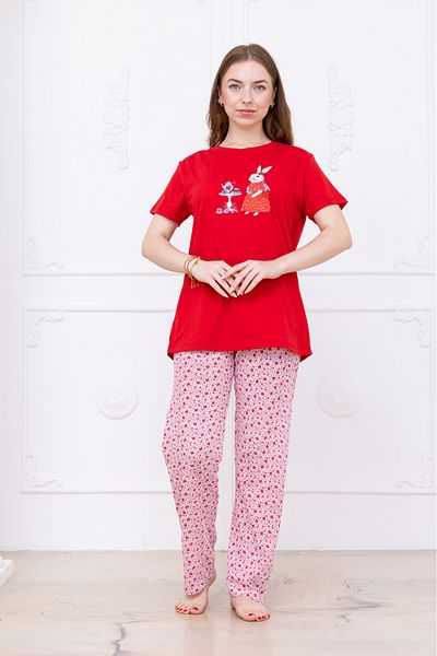 MyRia Women's Rabbit Patterned Pajama Set Red