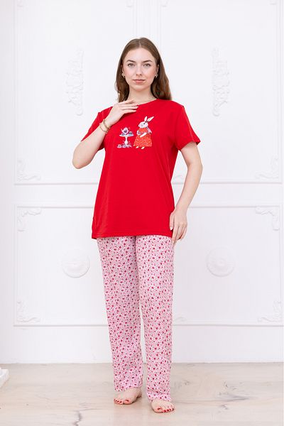 MyRia Women's Rabbit Patterned Pajama Set Red