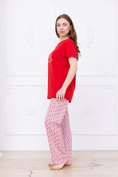 MyRia Women's Rabbit Patterned Pajama Set Red