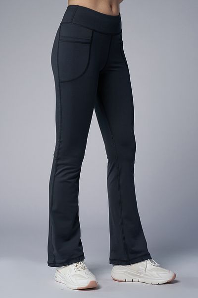 bilcee Pantaloni negri cu talie înaltă pentru femei Peak, cu buzunare, cu picior evazat, 7027
