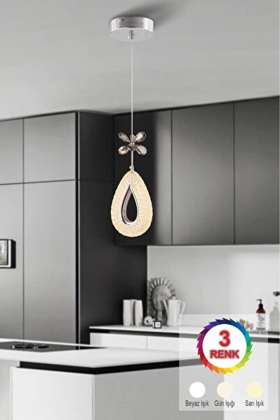 İstanbul Avize İstanbul Avize Hera Tekli Gümüş 3 Renk Ledli Modern Led Avize