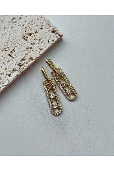 mos&more Gold Zirkon Taşlı Marka Küpe