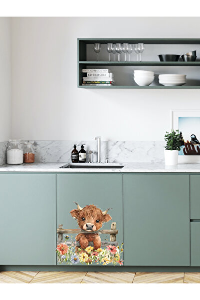 aiki Kahverengi Çitli Sevimli İnek Sticker