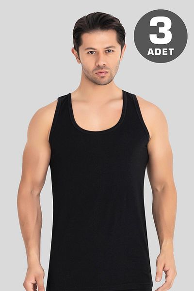 Arma Yıldız Men's Black Combed Cotton Tank 100% Cotton 3 Pack