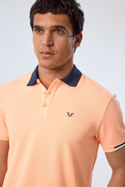 bilcee Men's Salmon Cotton Polo Collar Short Sleeve T-Shirt 9710
