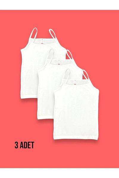 Erdenay Tekstil White Cotton Girl's Undershirt - With Rope Strap, Set of 3