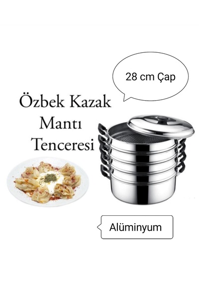 ErginGroup 5 Katlı Küçük Boy Alüminyum Özbek Kazak Buharlı Mantı Tenceresi Seti 28 Cm