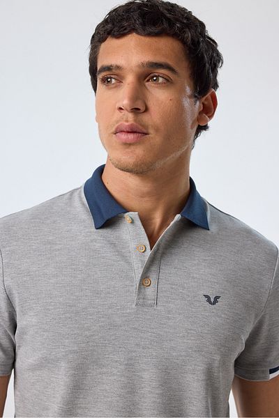 bilcee Men's Gray Melange Cotton Polo Collar Short Sleeve T-Shirt 9710