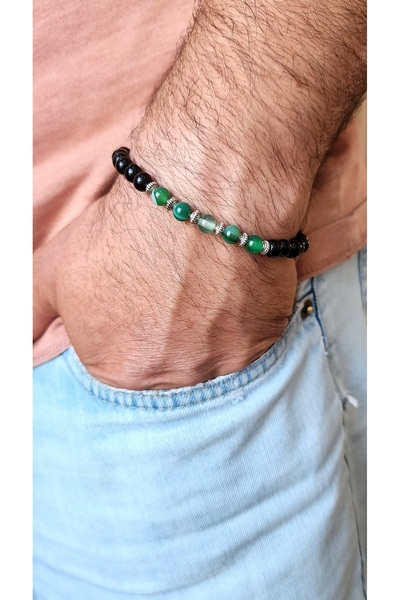 Ayza Agate and Onyx Natural Stone Bracelet/Men's Bracelet/Natural Stone Desig...