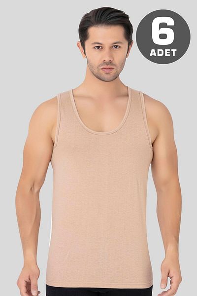 Arma Yıldız 6 Pack Skin Color Men's Singlet 100% Cotton Combed Cotton, Breathable Underwear