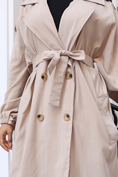 giyze Çizgili Trençkot Bej 61673