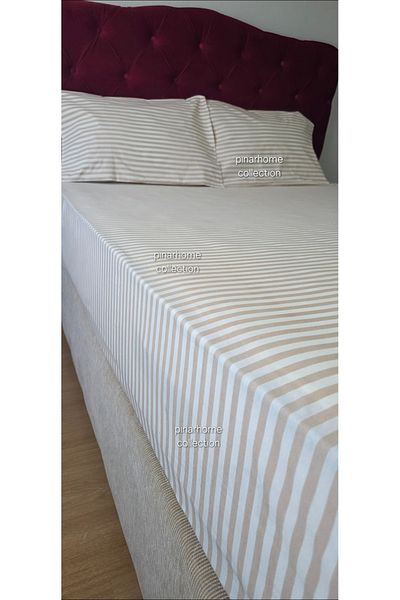 pınarhome collectıon Line Woven Fabric - Fitted Sheet and Pillowcase with Cover (Earthquake Sectional)