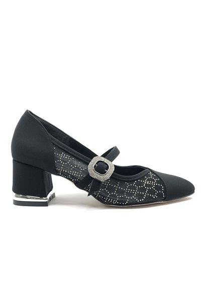 KCMN Feles Women's Heeled Shoes with Transparent Buckle Detail Black