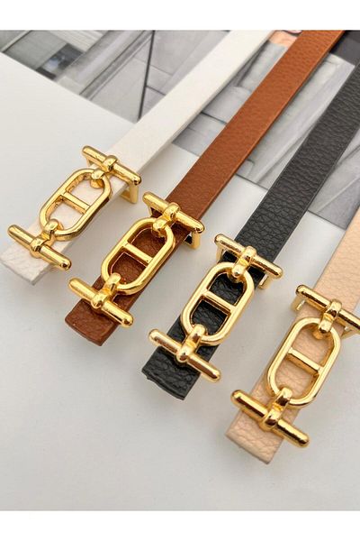 Dolce خصم فلاش 4 قطع، حزام رفيع بإبزيم ذهبي، حزام بنطلون، حزام قميص، حزام معطف