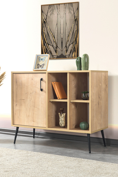 Evmo Home 4108 Şile ( METAL AYAKLI METAL KULPLU) 100 Cm Konsol - Tv Ünitesi - Yemek Odası - Kahve Köşesi Safir