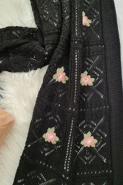 Modamorfo Openwork Embroidered Cardigan -Black