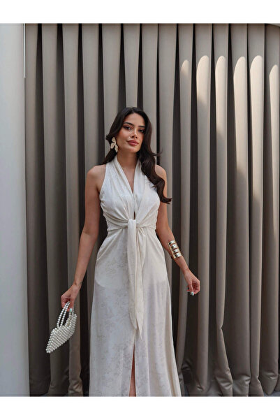 ESRAHELVACI Φόρεμα με μοτίβο μπροστινό δεμένο μηδενικό μανίκι