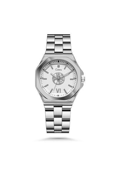 catera Men's Watch with Steel Band, 20 Meters Water Resistant, White Dial
