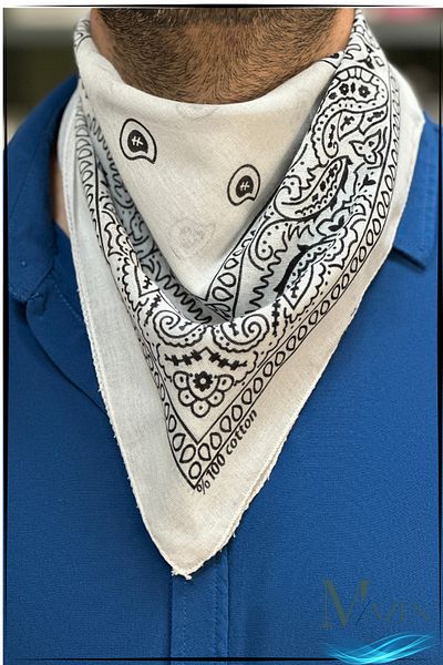 MAZEN Ethnic Patterned Multi-Purpose Bandana Scarf White Color 50X50