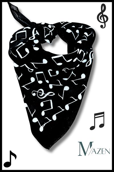 MAZEN Black and White Music Patterned Musical Note Bandana – Rhythm Your Style 50X50