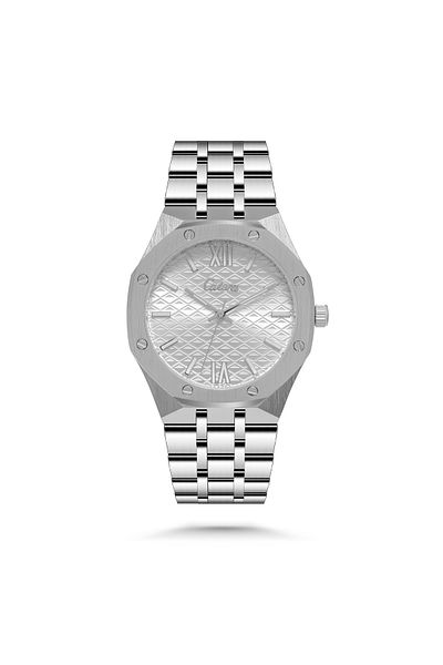 catera Men's silver stainless steel watch with white dial