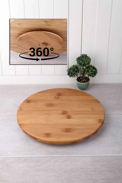 Zuzu Bamboo 360 Degree Rotating Luxury Serving Presentation Plate, Pizza and Cheese Presentation Board 28 cm