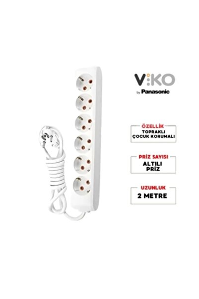 VİKO Multilet Altılı 5mt Kablolu BEYAZ Grup Priz 6lı 5 Metre Ara Kablo Toprak...