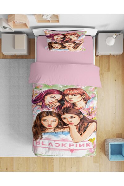 Erays Home Set de lenjerie de pat pentru fete tinere, imprimat 3d, negru, roz