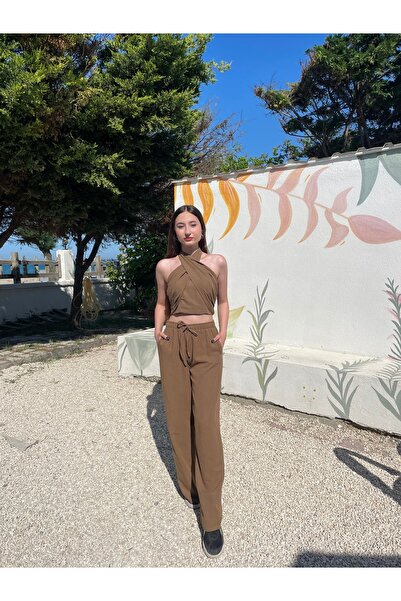 Tumtum Wear Boyundan bağlamalı keten alt üst takım