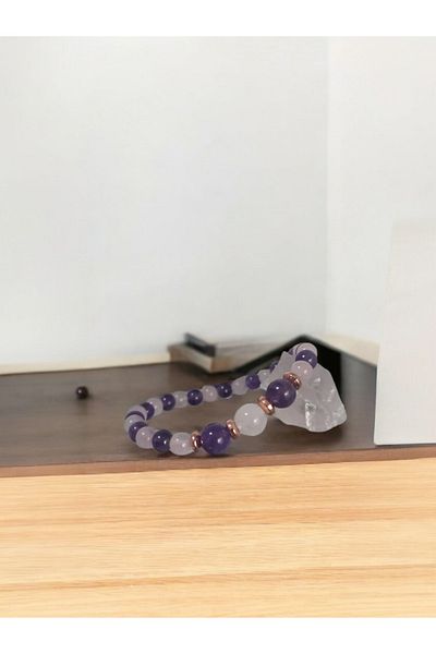 Kadimdoğal Certified Amethyst Pink Quartz Hematite 6-8 mm Bracelet