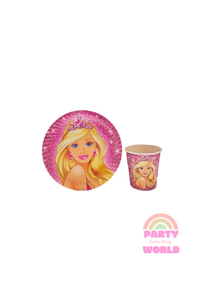 Barbie 🎀 8'li Barbie Temalı Tabak ve Bardak Seti