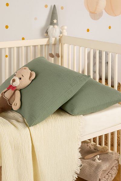 Kibele Khaki Muslin Baby Pillow Case - 2-Piece 100% Cotton 35*45