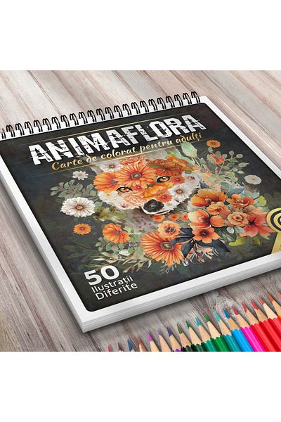 OEM Adult Coloring Book, Animaflora, 50 Anti-Stress Illustrations with Animals and Flowers