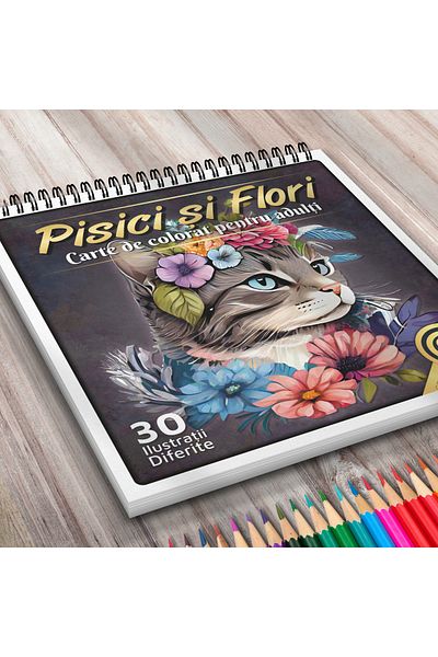 OEM Adult Coloring Book, Cats and Flowers, 30 Antistress Illustrations for Relaxation