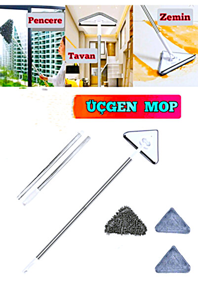 çeçem ticaret 3 Bezli Üçgen Cam Silme Aparatı Silecek Şönil Bezli Yer Duvar Cam