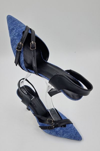Odie Collection Women's Double Helmet Pointed Toe Denim Stiletto