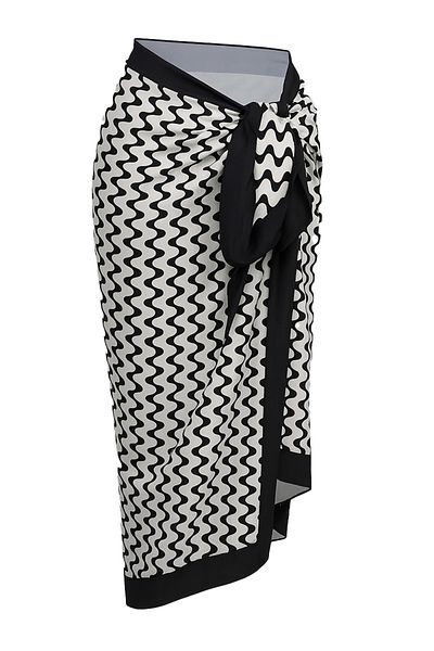 CUPSEA Women's Long Black Wave Patterned Pareo That Makes You Look Thin Does Not Show Underwear