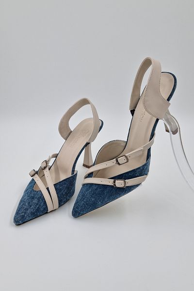 Odie Collection Women's Double Helmet Pointed Toe Denim Stiletto