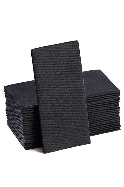 NapkinStore 50 Pieces Airlaid (Black) Fabric Textured Napkin 40*40 1/4 Fold
