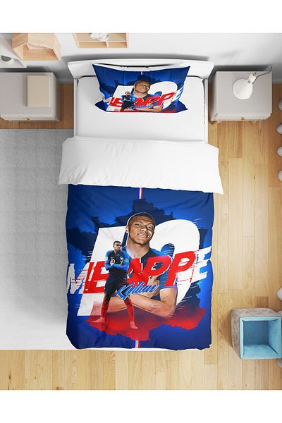 Erays Home Set de lenjerie de pat pentru bărbați și copii mici cu imprimeu 3D Mbappé
