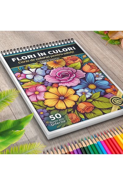 OEM Coloring Book for Adults, Flowers in Colors, 50 Antistress Illustrations for Relaxation