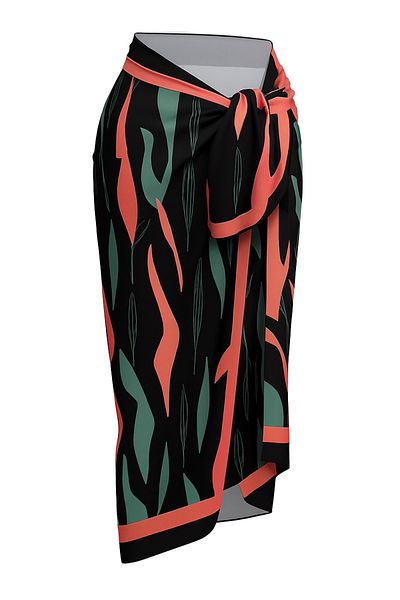 CUPSEA Women's Long Orange Patterned Black Background Pareo Does Not Show Underwear